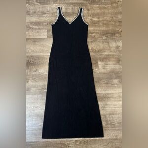 Gibson & Latimer Ribbed Knit Crochet V-Neck Tank Strap Bodycon Midi Dress size L